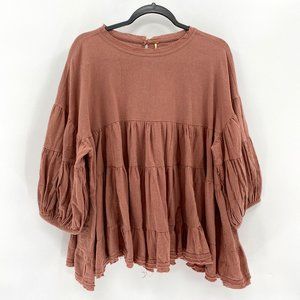 Free People The Briana Tiered Ruffle Oversized Blouse Top